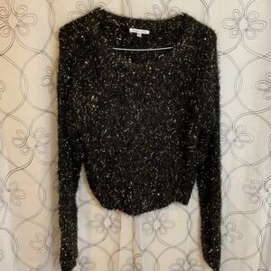 Women's Ivory Rose Black Sweater With Gold Tinsel Long Sleeve Size Medium